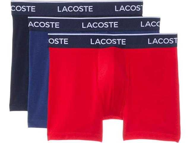 (取寄) ラコステ メンズ コットン ストレッチ エッセンシャル ボクサー ブリーフ 3-パック Lacoste men Cotton Stretch Essentials Boxer Briefs 3-pack Blue/Red/Navy Blue