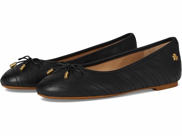(取寄) ローレン ラルフローレン レディース ジェイナ ステッチド レザー フラッツ Lauren Ralph Lauren women Lauren Ralph Lauren Jayna Stitched Leather Flat Black/Blackの通販は