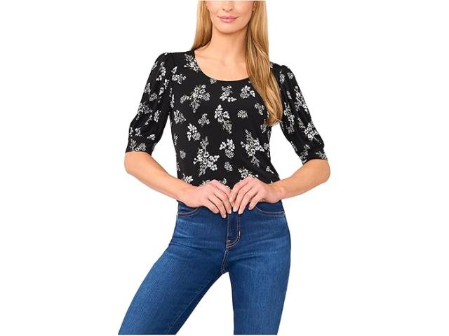 (取寄) シーシー レディース スクープ ネック ショート スリーブ ニット トップ CeCe women Scoop Neck Short Sleeve Knit Top Rich Black