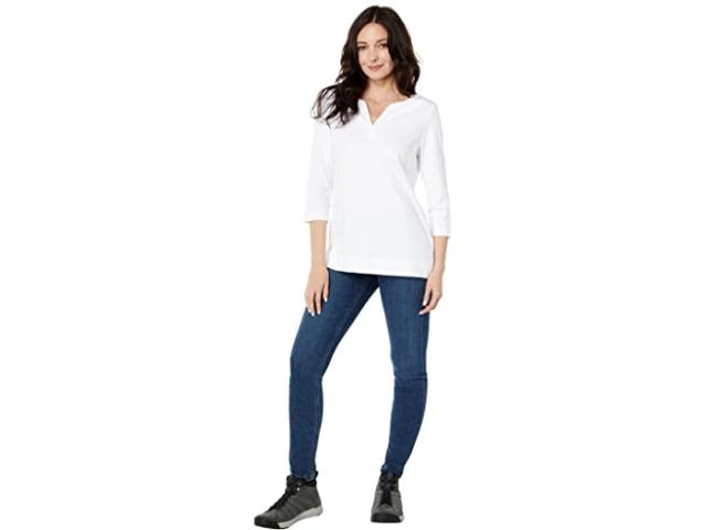 (取寄) エルエルビーン レディース ピマ トップス スプリットネック チュニック 3/4 スリーブ L.L.Bean women  Pima Tops Split-Neck Tunic 3/4 Sleeve White