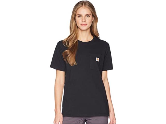 (取寄) カーハート レディース WK87 ワークウェア ポケット ショート スリーブ Tシャツ Carhartt women WK87 Workwear Pocket Short Sleeve T-Shirt Black