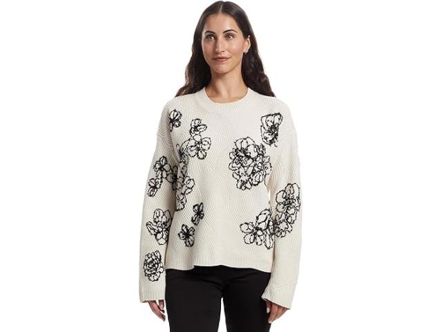 (取寄) ヴィンスカムート レディース エンプロイダリー ロング スリーブ クルー ネック Vince Camuto women Embrodiery Long Sleeve Crew Neck Sugar Heather