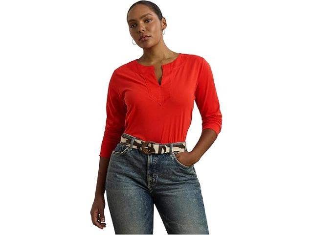 (取寄) ローレン ラルフローレン レディース プラス サイズ コットン ジャージ スリー-クオーター-スリーブ チュニック Lauren Ralph Lauren women Plus Size Cotton Jersey Three-quarter-sleeve Tunic Bright Vermilion 取寄) ローレン ラルフローレン レディース プラス サイズ コットン