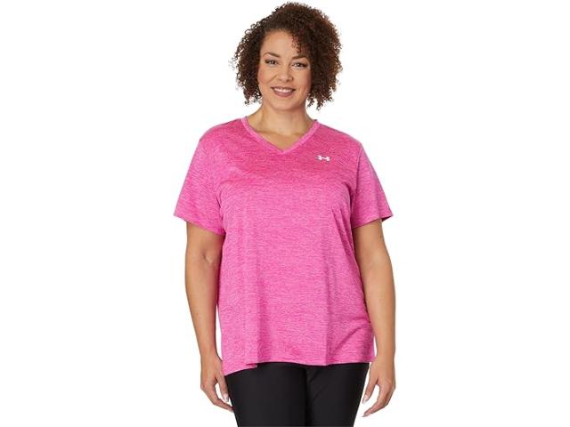 (取寄) アンダーアーマー レディース プラス サイズ テック ショート スリーブ V-ネック ツイスト Under Armour women Plus Size Tech Short Sleeve V-Neck Twist Rebel Pink/Pink Elixir/Whiteの通販は
