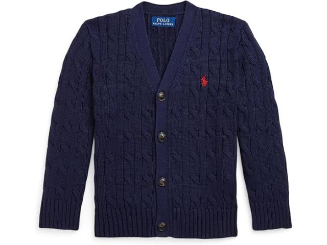 (取寄) ラルフローレン キッズ ボーイズ ケーブルニット コットン V-ネック カーディガン (トドラー/リトル キッド) Polo Ralph Lauren Kids boys Cable-Knit Cotton V-neck Cardigan (Toddler/Little Kid) RL Navy