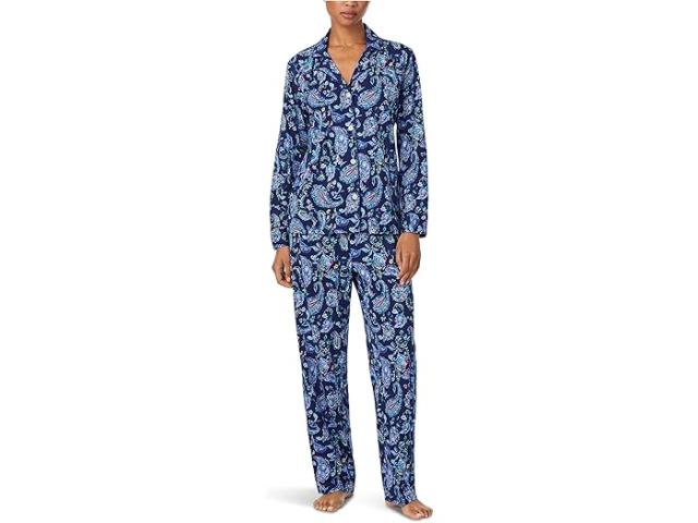 (取寄) ローレン ラルフローレン レディース ロング スリーブ ノッチ カラー ニット Pj セット Lauren Ralph Lauren women Long Sleeve Notch Collar Knit PJ Set Blue Paisley