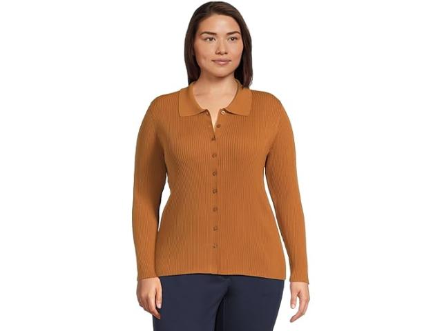(取寄) ローレン ラルフローレン レディース プラス-サイズ リブ-ニット ロング-スローブ ポロ カーディガン Lauren Ralph Lauren women Plus-Size Rib-Knit Long-Sleeve Polo Cardigan Cinnamon Bark