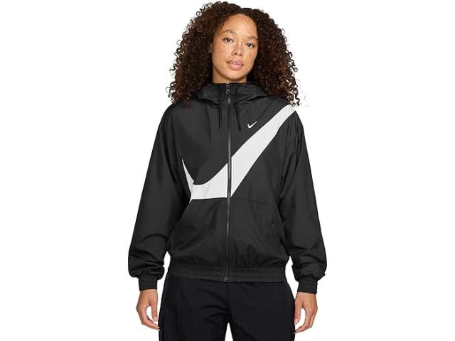 (取寄) ナイキ レディース スポーツウェア クラシック ウーブン UV フル ジップ ロゴ ブーディ Nike women Sportswear Classic Woven Uv Full Zip Logo Hoodie Black/White