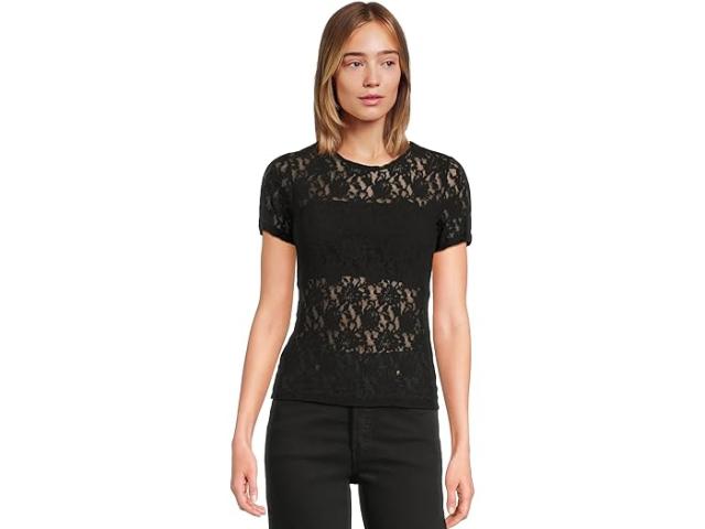 (取寄) ハンキー パンキー レディース シグニチャー レース ショート スリーブ トップ Hanky Panky women Signature Lace Short Sleeve Top Black