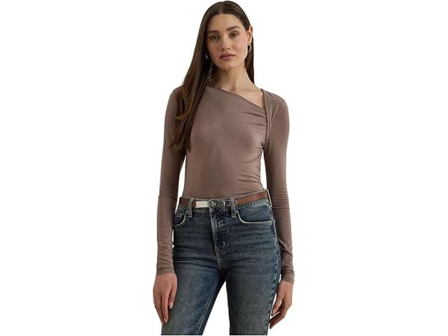 (取寄) ローレン ラルフローレン レディース ストレッチ ジャージ アシンメトリカル トップ Lauren Ralph Lauren women Stretch Jersey Asymmetrical Top Taupe Brown