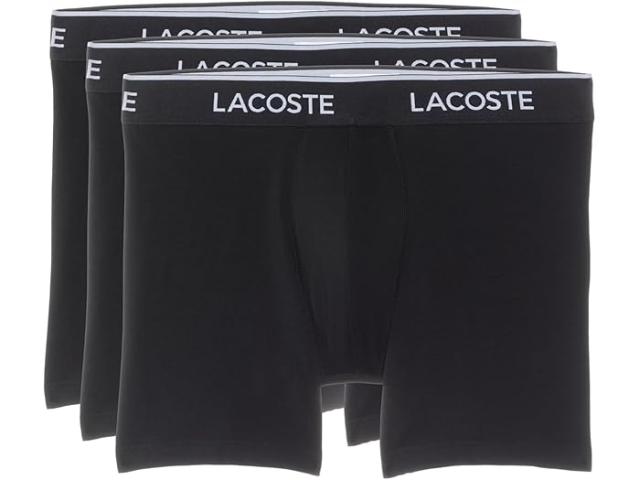 (取寄) ラコステ メンズ コットン ストレッチ エッセンシャル ボクサー ブリーフ 3-パック Lacoste men Cotton Stretch Essentials Boxer Briefs 3-pack Black