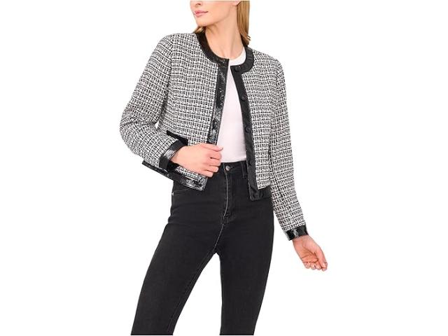 (取寄) シーシー レディース ロング スリーブ ツイード フロント ポケット ジャケット CeCe women Long Sleeve Tweed Front Pocket Jacket Rich Black