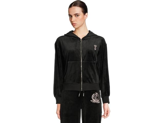 (取寄) ジューシークチュール レディース リラックスド-フィット ベロア ジップ ブーディ Juicy Couture women Relaxed Velour Zip Hoodie Liquorice