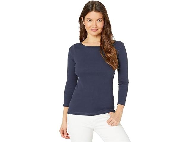(取寄) リラ P レディース 1X1 リブ 3/4 スリーブ ボートネック トップ Lilla P women Lilla P 1x1 Rib 3/4 Sleeve Boatneck Top Dark Navy