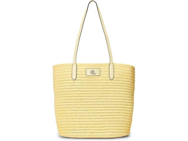 (取寄) ローレン ラルフローレン レディース レザー-トリム ストロー ラージ ブリー トート バッグ LAUREN Ralph Lauren women LAUREN Ralph Lauren Leather-Trim Straw Large Brie Tote Bag T-Bird Yellow/T-Bird Yellowの通販は
