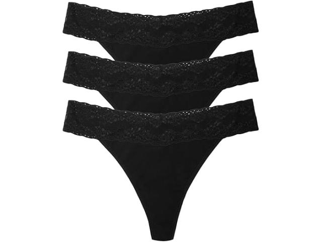 (取寄) ナトリ レディース ブリス パーフェクション ワン サイズ クラシック トング 3-パック Natori women Bliss Perfection One Size Classic Thong 3-pack Black