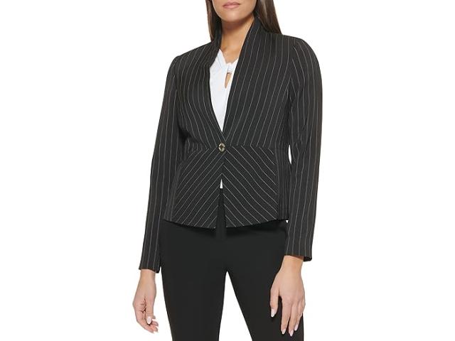 (取寄) トミーヒルフィガー レディース スナップ ボタン ストライプ ブレーザー Tommy Hilfiger women Snap Button Stripe Blazer Black/Ivoryの通販は 9,649円
