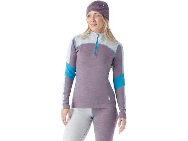 (取寄) スマートウール レディース クラシック サーマル メリノ ベース レイヤー カラーブロック 1/4 ジップ Smartwool women Smartwool Classic Thermal Merino Base Layer Colorblock 1/4 Zip Winter Sky-Chalk Violet Heather