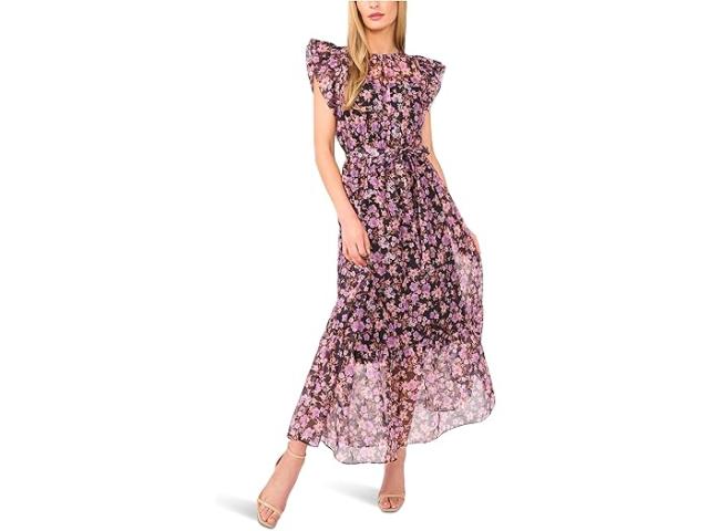 (取寄) シーシー レディース ハイ ネック フラッター スリーブ マキシ ドレス CeCe women High Neck Flutter Sleeve Maxi Dress Rich Black