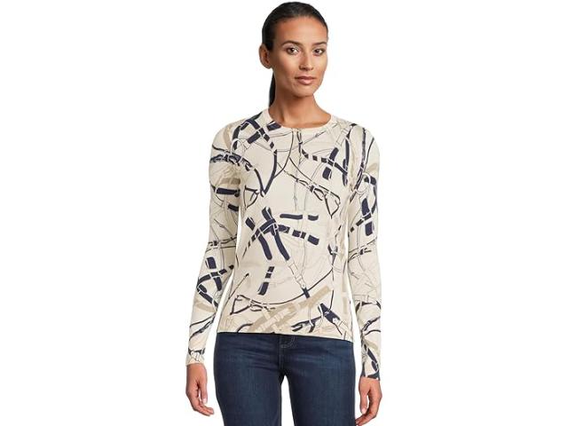 (取寄) ローレン ラルフローレン レディース ピティート ベルティング-プリント コットンブレンド セーター Lauren Ralph Lauren women Petite Belting-Print Cotton-Blend Sweater Cream/Navy Multi