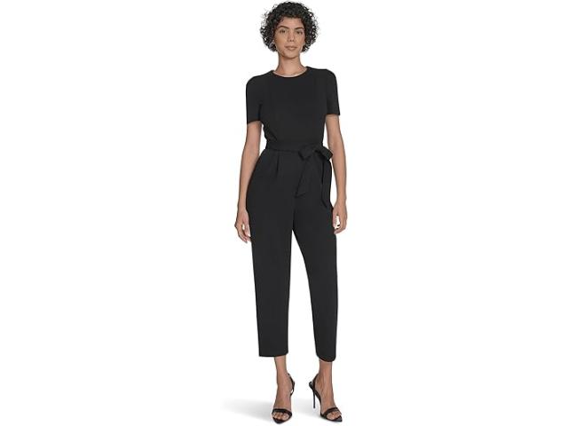 (取寄) カルバンクライン レディース ショート スリーブ セルフ タイ ジャンプ スーツ   women Short Sleeve Self Tie Jump Suit Black