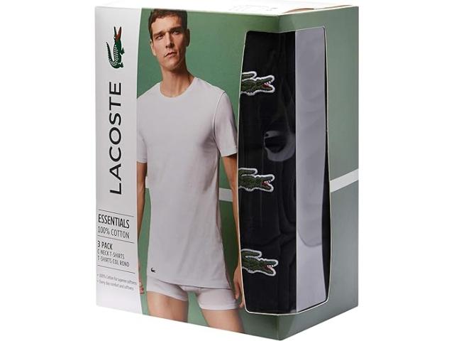 (取寄) ラコステ メンズ 3-パック クルー ネック スリム フィット エッセンシャル T-シャツ Lacoste men Lacoste 3-Pack Crew Neck Slim Fit Essential T-Shirt Blackの通販は