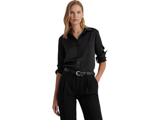 (取寄) ローレン ラルフローレン レディース ピティート サテン シャルムーズ シャツ LAUREN Ralph Lauren women LAUREN Ralph Lauren Petite Satin Charmeuse Shirt Blackの通販は 44,980円