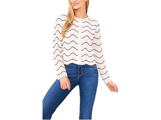 (取寄) シーシー レディース スカルプ エッジ ロング スリーブ カーディガン CeCe women Scallop Edge Long Sleeve Cardigan Buttercream