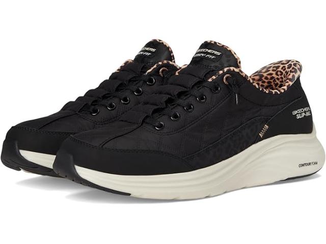 (取寄) スケッチャーズ レディース コンツアー フォーム コージー フィット ハンズ フリー スリップインズ レオパード ドリーム SKECHERS women Contour Foam Cozy Fit Hands Free Slip-Ins Leopard Dream Black