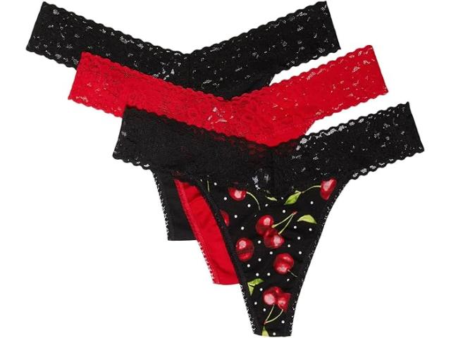 (取寄) ハンキー パンキー レディース ドリームイーズ オリジナル ライズ トング 3 パック Hanky Panky women DreamEase Original Rise Thong 3 Pack Black/Cherry Bomb/Red