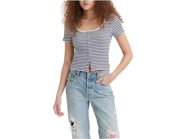 (取寄) リーバイス ウィメンズ レディース ショート スリーブ ブリット スナップ フロント トップ Levi's Womens women Levi's Womens Short Sleeve Britt Snap Front Top Sade Stripe Cloud Dancerの通販は 11,460円