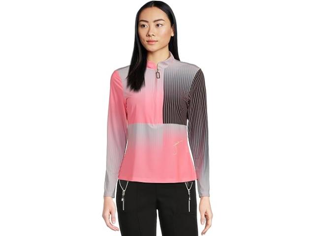 (取寄) ジェイミー サドック レディース プリント ロング スリーブ サンセンス 1/4 ジップ トップ Jamie Sadock women Paralell Print Long Sleeve Sunsense 1/4 Zip Top Pink