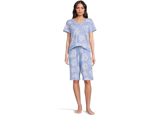 (取寄) カレン ノイバーガー レディース ノベルティ ショート スリーブ バミューダ パジャマ セット Karen Neuburger women Novelty Short Sleeve Bermuda Pajama Set Blue