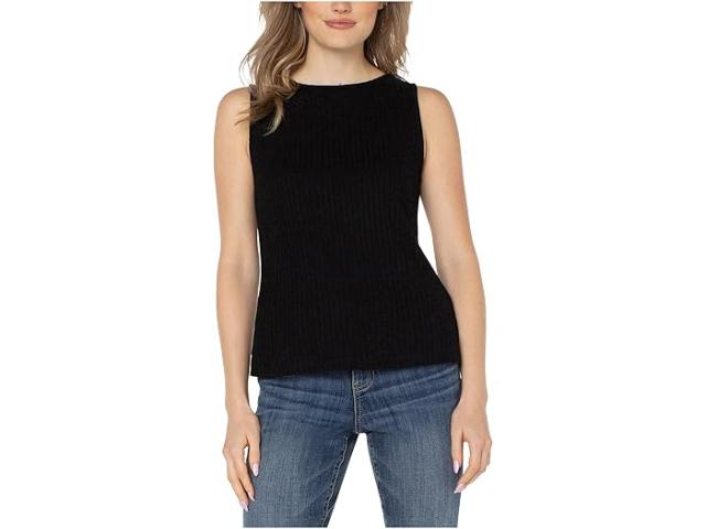 (取寄) リバプールロサンゼルス レディース スリーブレス ボート ネック リブ ニット トップ Liverpool Los Angeles women Sleeveless Boat Neck Rib Knit Top Black