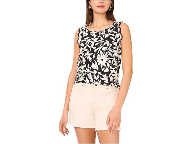 (取寄) ヴィンスカムート レディース クルー ネック タンク ウィズ スカラップ Vince Camuto women Crew Neck Tank With Scallops Rich Black