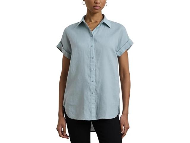 (取寄) ローレン ラルフローレン レディース ピティート リラックスド-フィット フィット リネン ショート スリーブ シャツ Lauren Ralph Lauren women Petite Relaxed Fit Linen Short Sleeve Shirt Aqua Pearl
