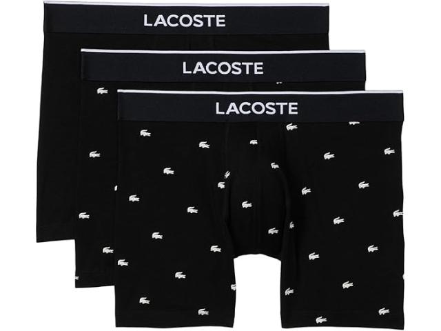 (取寄) ラコステ メンズ 3-パック コットン ボクサー ブリーフ Lacoste men 3-Pack Cotton Boxer Briefs Black