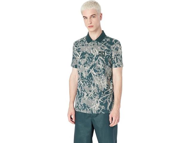 (取寄) アルマーニエクスチェンジ メンズ シーズナル パターン プリント ロゴ パッチ ポロ Armani Exchange men Seasonal Pattern Print Logo Patch Polo Green Gables Fieldの通販は