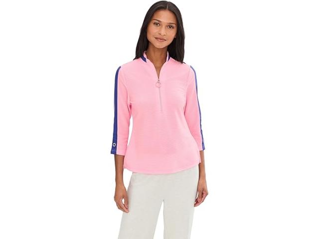 (取寄) ジェイミー サドック レディース テクスチャー オットマン 3/4 スリーブ 1/4 ジップ トップ Jamie Sadock women Textured Ottoman 3/4 Sleeve 1/4 Zip Top Valentine Pink