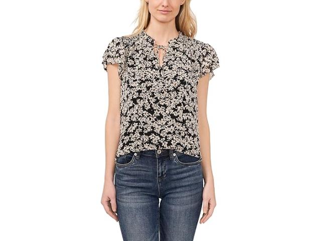 (取寄) シーシー レディース タイ フロント ブラウザ W/ スモッキング CeCe women Tie Front Blouse W/ Smocking Rich Black