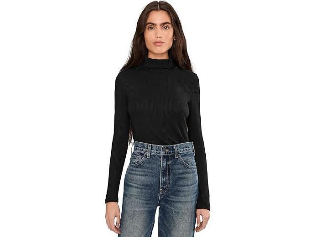 (取寄) メイドウェル レディース カバーステッチ タートルネック ドレイピー レーヨン リブ Madewell women Coverstitch Turtleneck Drapey Rayon Rib Jet Black