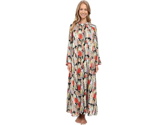 (取寄) ナトリ レディース ダイナスティ ジップ カフタン Natori women Dynasty Zip Caftan Black