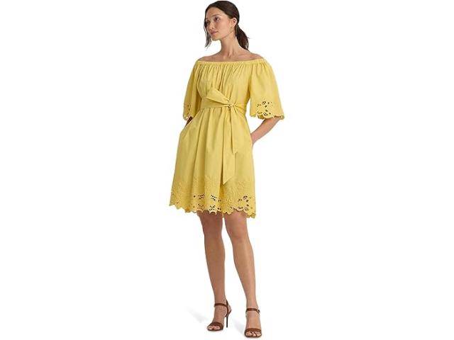 (取寄) ローレン ラルフローレン レディース アイレット コットン オフ-ザ-ショルダー ドレス LAUREN Ralph Lauren women LAUREN Ralph Lauren Eyelet Cotton Off-the-Shoulder Dress Primrose Yellowの通販は 40,008円