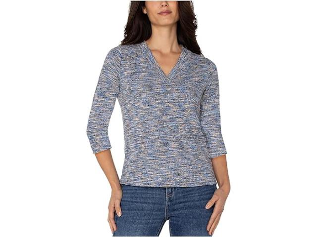 (取寄) リバプールロサンゼルス レディース 3/4 スリーブ V-ネック ニット ティー Liverpool Los Angeles women 3/4 Sleeve V-Neck Knit Tee Blue Space Dye