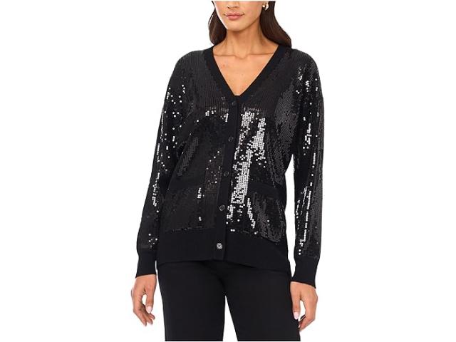 (取寄) ヴィンスカムート レディース カーディガン ウィズ シークインズ Vince Camuto women Cardigan with Sequins Rich Black