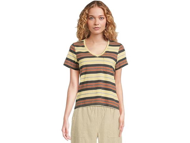 (取寄) トードアンドコー レディース グロム V ネック ショート スリーブ シャツ Toad&Co women Grom V Neck Short Sleeve Shirt Straw Stripe