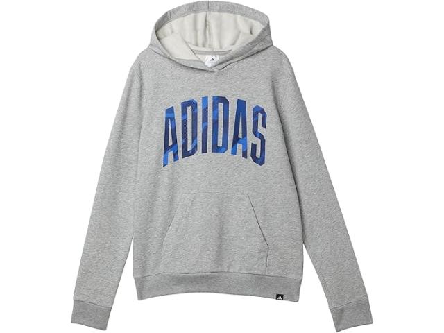 (取寄) アディダス キッズ メンズ グラフィック ヘザー フリース フーデット プルオーバー (ビッグ キッド) adidas Kids men Graphic Heather Fleece Hooded Pullover (big Kid) Dark Grey Heather