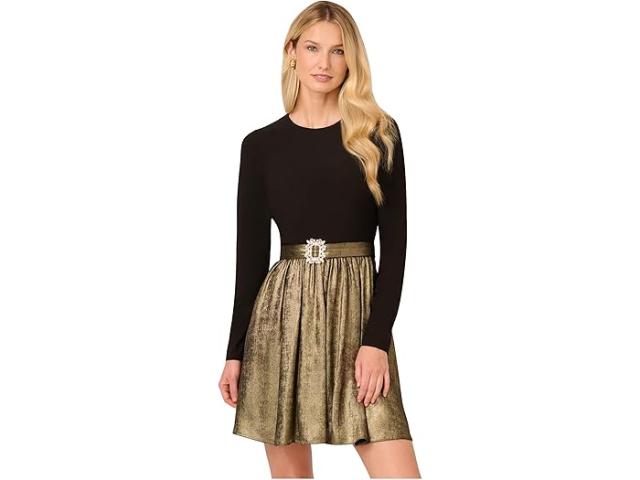 (取寄) アドリアナ パぺル レディース ジャージ メタリック ショート ドレス Adrianna Papell women Jersey llic Short Dress Black/Gold