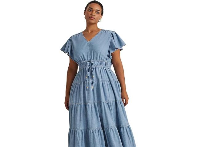 (取寄) ローレン ラルフローレン レディース プラス-サイズ シャンブレー ティアード マキシドレス Lauren Ralph Lauren women Plus-Size Chambray Tiered Maxidress Isla Washの通販は