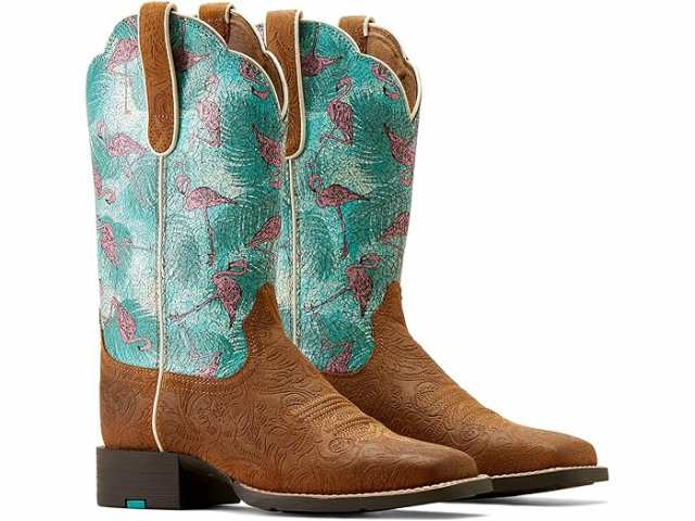 (取寄) アリアット レディース ラウンド アップ ワイド スクエア トゥ ウェスタン ブーツ Ariat women Ariat Round Up Wide Square Toe Western Boots Embossed Chestnutの通販は